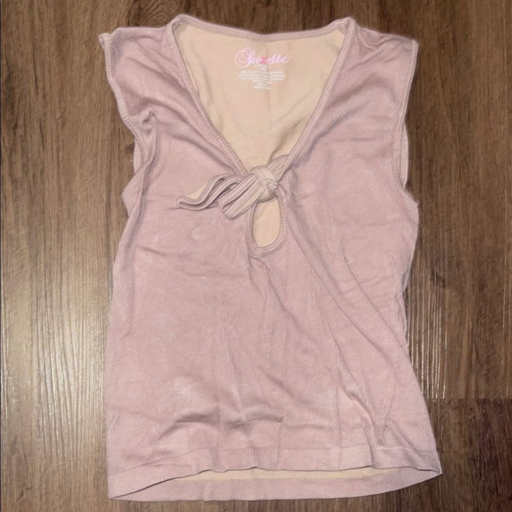 SD Collection Purple Tie Detail V-Neck Tank Top